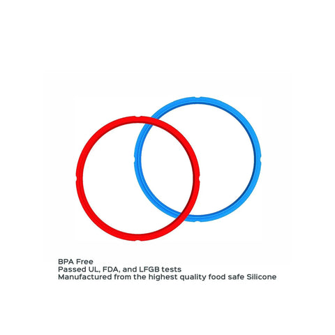 Two-Pack 8-Qt Sealing Ring Set For Electric Pressure Cookers, Non-Toxic BPA-Free Inner Pot Gasket Replacement Parts, red and blue rings