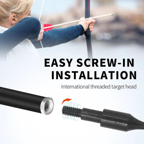 12 Pack 100 Grain Screw In Archery Field Points For Recurve And Compound Bow Arrows Perfect For Practice And Target Shooting Game Ready Arrow Tips For Easy Target Penetration And Clean Removals, showing threaded screw-in point detail.