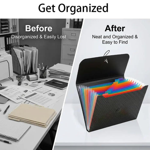 Expanding File Folder 13 Pocket Accordion Organizer For A4 And Letter Size with colorful labels for easy document organization