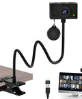 Crisp 1080P Streaming Webcam For Pc And Laptop With Built In Mic and Rock Solid Gooseneck Bracket attached to desk, ready for video calls.