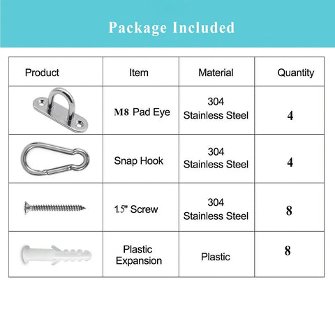 Stainless Steel Pad Eye Hooks Kit For Ceiling Hanging 1200 Lb Capacity Heavy Duty Snap Hooks With Screws Silver Oval 4 Pack For Hammocks Plant Hangers And Marine Hardware, package contents