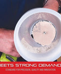 Flexible Debris Collector For Hole Saw Dust And Debris Time Saving Keeps Your Drill Motor Clean Fits Hole Saws Up To Four And Three Quarters Inches Ideal For Pros And DIY Home Improvement installed on a drill showing collected dust and cut surface