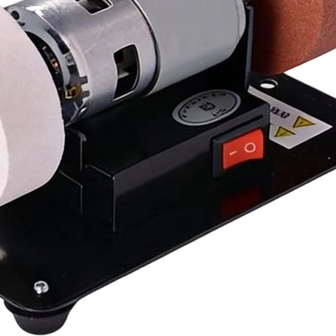 Mini Bench Grinder With Powerful 100 Watt Brushless Motor Delivers Tough As Nails Sharpening For Metal Wood And DIY Crafting Projects close-up of motor and switch.
