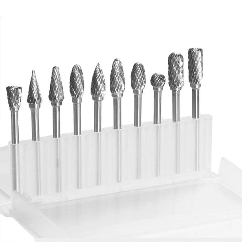 Rotary Burr Set 10 Piece Tungsten Carbide Double Cut Bits For Woodworking Engraving And Carving Grinder Tool Heads Pro Grade Build