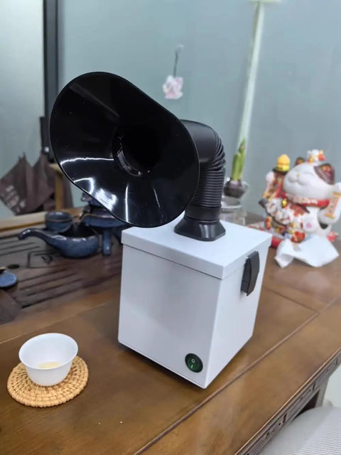 Grab This Powerful Desktop Soldering Fume Extractor Featuring A Flexible Bendy Hose With Killer Suction To Clear Out Nasty Smoke Fast During Electronics Repair And Diy Soldering Work, placed on a wooden table.