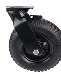 Heavy Duty Eight Inch Pneumatic Rubber Caster With Secure Side Brake And Quick Stem Base for rolling cart upgrades close-up view.