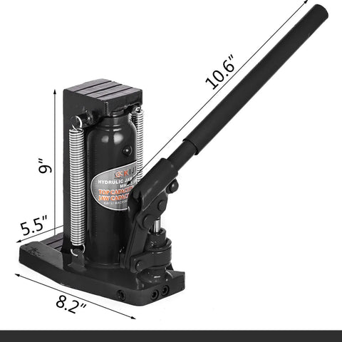 Shop Grade Hydraulic Toe Jack With Rapid Lift Springs And Tough One Piece Grip Claws Crafted From Heat Treated Steel For Knuckle Busting Mechanics And Weekend Grinds on a flat surface with dimensions shown.