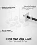 R Type Nylon Wire Holders Open Frame Side Load Clips with secure mounting for easy wire routing, 100 pack
