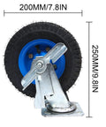 Set Of Four Heavy Duty Pneumatic Swivel Casters With 8 Or 10 Inch Natural Rubber Tires For Industrial Carts showcasing a 200mm tire with metal bracket.