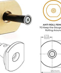 Pro Grade 7 Inch Brass Wheel Marking Gauge Kit With Anti Roll Fence, Micro Adjuster, Metric and Imperial Ruler, Two Extra Cutters And Bolts For Woodworking, Clarke Brothers Scribe Tool For Precise Marking, shown from side view with measurements and anti-roll feature diagram.