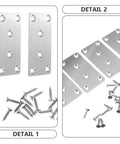 Stainless Steel Straight Flat Brace Brackets For Furniture Support with screws, shown in two detailed views, ideal for wood repair.