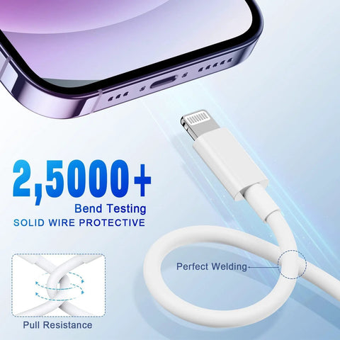 White USB-C to Lightning charging cable, 3 ft, 2-pack, Apple MFi certified; USB-C and Lightning ends visible.