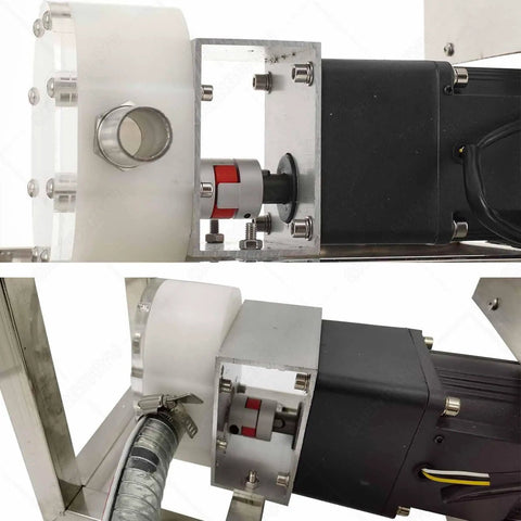 Heavy Duty Viscous Liquid Transfer Pump For Food Grade Fluids Like Honey Syrup And Thick Oils, Beast Mode Flow At 6-10 Kg/Min, Handles 800-4000 Cp, Gear Pump For Food Processing, side view with motor and hose port