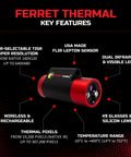 Thermal Wireless Imaging Camera with 640x480 TISR Resolution features and specs diagram displayed on a dark background.