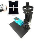 Portable Surface Roughness Tester With Narrow Curved Probe And Metal Platform For Groove Profiling, showing device and probe.