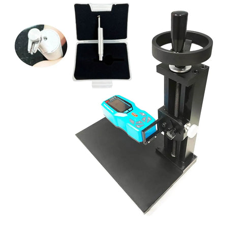 Portable Surface Roughness Tester With Narrow Curved Probe And Metal Platform For Groove Profiling, showing device and probe.