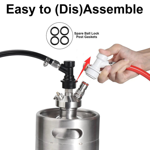 Two Pairs Ball Lock Quick Disconnect Set With 5/16 Gas And 1/4 Liquid Barbs, MFL Swivel Nuts For Easy Hose Changes, Ideal Upgrade For Cornelius Kegging And Homebrew Keg Systems, ball lock keg post gaskets and disconnects on keg