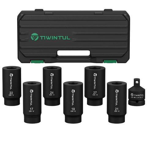 Crank Bolt Socket Set For Deep Six Point Harmonic Balancer Sockets Seven Piece 17 19 21 22 24 27 mm with case and adapter