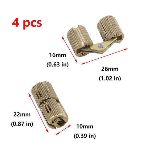 Brass Barrel Hidden Cabinet Hinges Set Four Pack 10mm Diameter Concealed Invisible Furniture Hinges With 180 Degree Opening