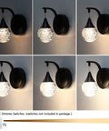 Crystal Bubble Wall Sconce With Dimmable LED 5W, 3300K Warm White, Matte Black Finish, showing various lighting levels