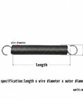 Heavy Duty Steel Hook Extension Spring For Garage Doors Rc Cars And Custom Builds Featuring 4Mm Wire Gauge And Flexible 360 To 500Mm Span, showing length and diameter specifications.