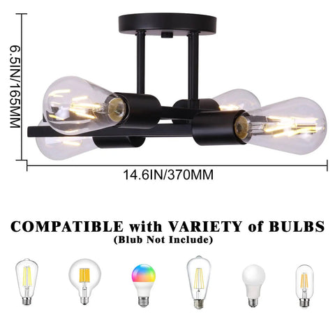 Dimensions of Dope Black Semi Flush Mount Ceiling Light Fixture 2 Pack Modern 4 Light Sputnik Chandelier with bulb compatibility