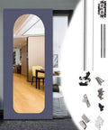 Sleek Mirror Sliding Barn Door With Hidden Aluminum Track Hardware, Side Mount Exterior Rail System And Ghost Door Guide Kit