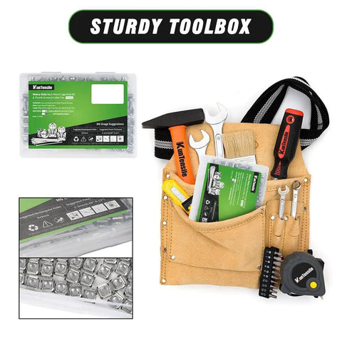 Heavy Duty Rack Mount Cage Nuts and M6 X 16mm Thumb Screws Kit With 304 Stainless Steel in toolbox with tools.