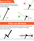 Instructions for using and pulling out Beefy Heavy Duty 10 Inch Tent Stakes And Hammer Kit 10 Pack With Storage Pouch For Easy Setup.