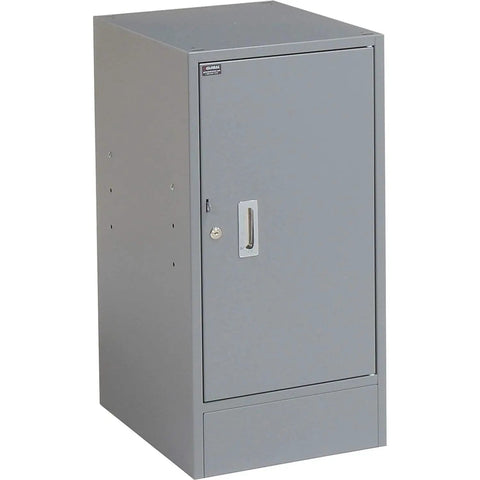 Hella Durable All Steel Pedestal Workbench 72X30 With Four Smooth Sliding Locking Drawers 1 1/4 Square Edge ESD Top in gray steel.