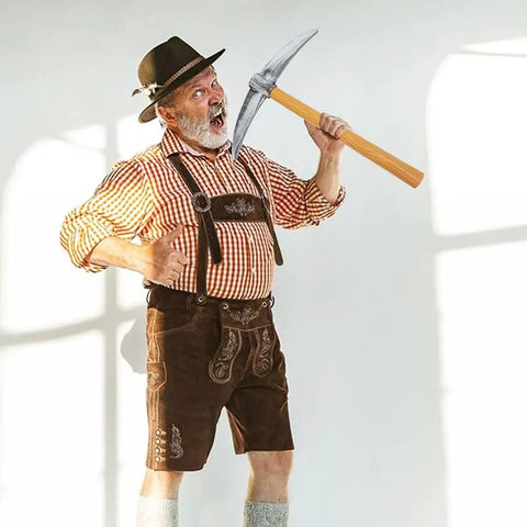 Man posing with Two Piece Foam Pickaxe from Mine Cosplay Party Decor Lightweight Plastic And Sponge Stage Props