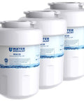 Three Replacement Refrigerator Water Filter For GE MWF SmartWater MWFP MWFA GWF HDX FMG1 WFC1201 GSE25GSHECSS PC75009 RWF1060 And Kenmore 9991 NSF 42 372 Certified Coconut Shell Activated Carbon For Tasty Water And Ice Three Pack standing in a row