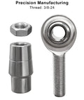 Beefed Up Heavy Duty Three Eighths By Three Eighths Twenty Four Thread Heim Joints Rod End Kit For Panhard Bar Left And Right Hand With.058 Bungs Heat Treated And Chrome Plated For Extra Durability Easy Install For Off Road Suspension. 3/8-24 rod ends with bung and nut