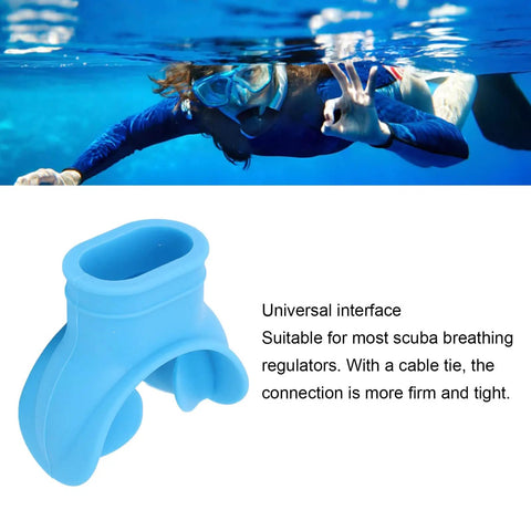 Comfort Bite Dive Regulator Mouthpiece With Tongue Rest Design, blue silicone for easy breathing with secure fit and universal use.