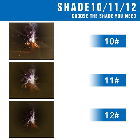 Comparison of welding glass lens shades 10, 11, 12 for 4.5 by 5.25 Inch Welding Glass Lens Pack Of 2 Hardened Glass Shield