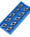 10pc CNC Lathe Inserts Blade Cutter Set For Turning Tool DCGT11T304AK H01 And DCGT3251AK H01 in blue tray, ultra hard carbide
