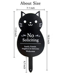 No Soliciting Sign For Home And Yard, Funny Black Cat Metal Sign, 16.5 By 7.1 Inches, with measurement details.
