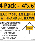 4 Pack 6 By 4 Inch Laminated Solar PV System Labels Rapid Shutdown NEC Code Compliant Updated For 2017 2020 2023 2026