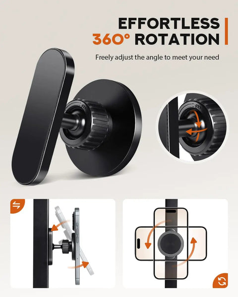 Kickass Magnetic Golf Cart Phone Holder With MagSafe showing 360° rotation feature for different angles.