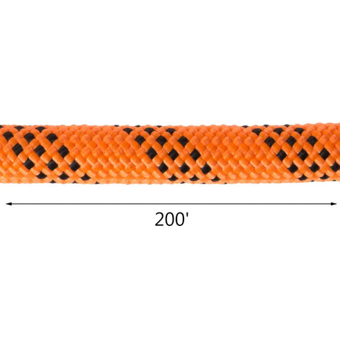 Close-up of 9/16 Inch Double Braid Polyester Rope 200 Ft Heavy Duty Pulling Line For Towing And Rigging 1100 Lbs Load Capacity.