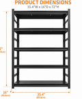Heavy Duty 5 Tier Garage Shelving Unit With Anti Fall Rails Steel Industrial Shelving 3000 Lbs Capacity Adjustable Shelves 72 Inch Long Black Storage Rack For Tools Equipment Garage And Basement, 35.4W x 16D x 72H