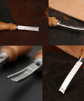 Leather Edge Skiving Beveler Tool Set For Leatherworking, French Style Beveler With Wide Mouth Edge Trimmer, Wooden Handle, Steel Head