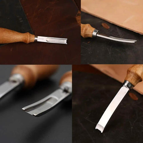 Leather Edge Skiving Beveler Tool Set For Leatherworking, French Style Beveler With Wide Mouth Edge Trimmer, Wooden Handle, Steel Head