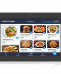 Dope AI Powered 10 Inch Touchscreen All In One Development Board With Six Tops NPU displaying a digital restaurant menu.