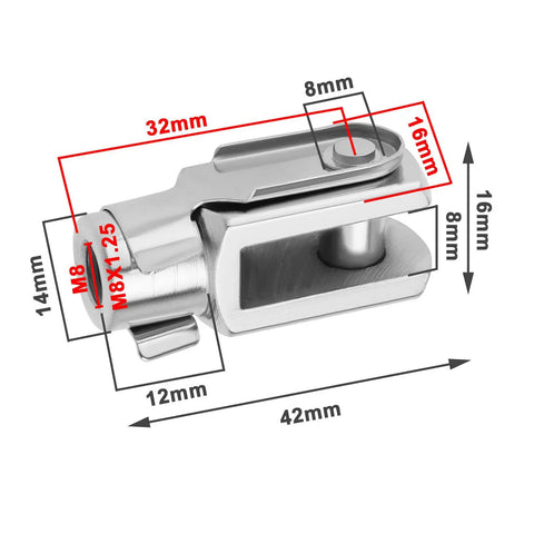 2 Pack Air Cylinder Clevis End Connector M8x1.25 Thread 42mm Length Fork End Yoke Joint With Spring Pin, Steel Zinc Plated, Heavy Duty Clevis Link For Electronic Automatic Equipment And Industrial Machinery Setup, 42mm