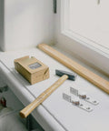 2 Pack Stainless Steel Heavy Duty Torque Friction Hinges With Damping 2.0Nm on windowsill with hammer and wood strip