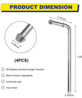Product dimensions of Beefy 4-Piece 90 Degree Exhaust Hanger Rod Kit, 3/8 x 7.6 Inch Bent Hanger with measurements highlighting size.