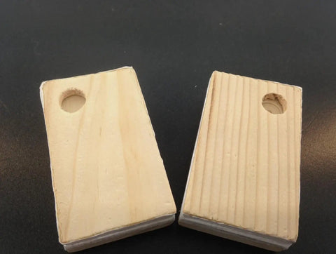 Wooden bellow tops for cuckoo clocks, Cuckoo Clock Bellow Tops Replacement Parts Set Of 2 Two And One Quarter Inches By One And One Quarter Inches Easy DIY Repair Kit For Vintage Clocks Bring Back That Classic Cuckoo Chime German Quality Construction Handy 2 Pack on black background.