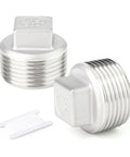 Two Pack Outer Square Thread Socket Pipe Plug Fitting 2 Inch NPT Male 304 Stainless Steel Corrosion Resistant