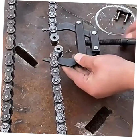 Heavy Duty Motorcycle Chain Tensioner Chain Adjuster Tool For Quick Bike Tune Ups Universal Fit being used on a motorcycle chain.